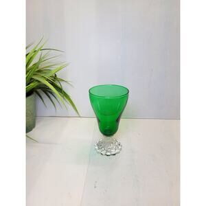 Vintage Anchor Hocking Burple Green Juice Water Goblet MCM Bubble Stemware 1950s